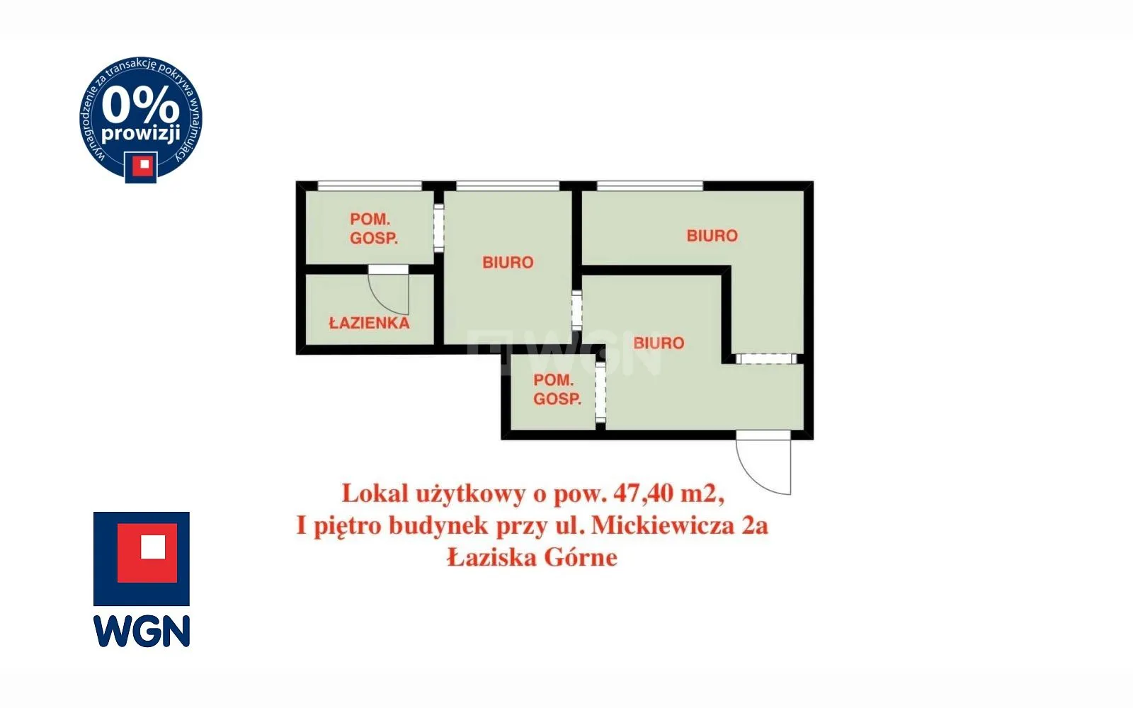 Lokal usługowy na  wynajem Łaziska Górne - Lokal użytkowy 47,40 m2 na wynajem - Łaziska Górne, ul. Mickiewicza 2A.
