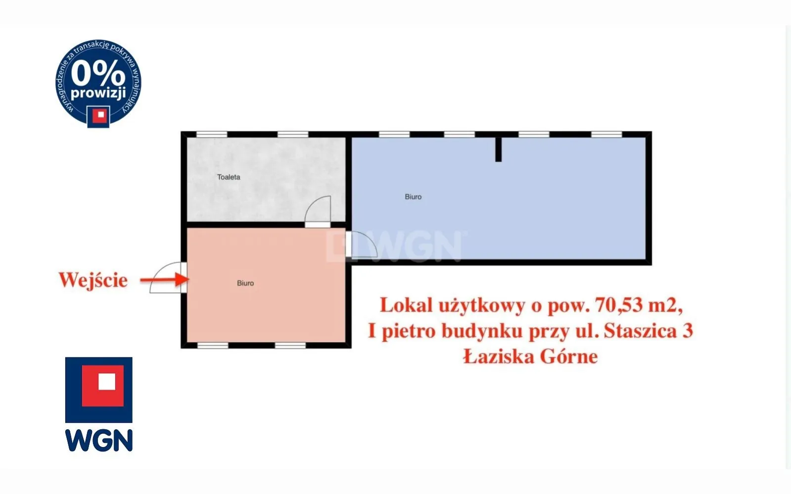Lokal usługowy na  wynajem Łaziska Górne - Lokal użytkowy 70,53 m2 na wynajem - Łaziska Górne, ul. Staszica 3.